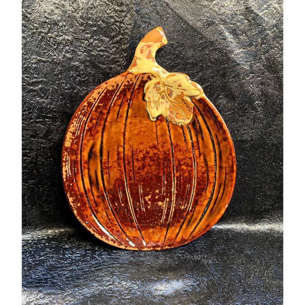 Pumpkin Serving Plate Ceramic Fall Harvest Thanksgiving Decor Orange Plate 9x11